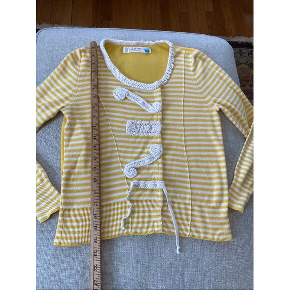 Anthropologie Sparrow M Yellow Striped Sweater Crochet Button Cardigan Y2K - Picture 9 of 14